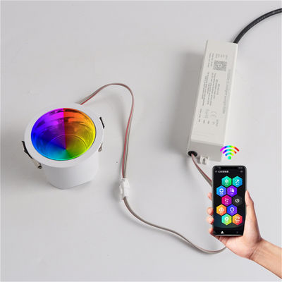Akıllı mobil uygulama kontrolü, 12W RGBW Arkaplanlı LED Downlight Trimless 400LM Ticari ve Ev için Anti-Glare